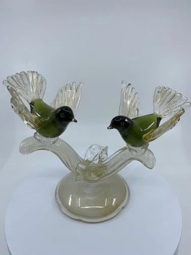 Murano Barbini Bird Sculpture - Green & Gold