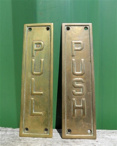 Brass Push Pull Plates Door Handle, Architectural Salvage Swing Door Hardware
