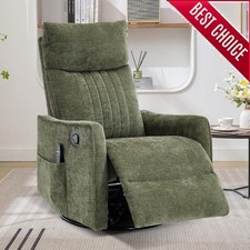 Swivel Rocker Recliner Chair W/ Heat and Massage Living Room Fabric Olive Green