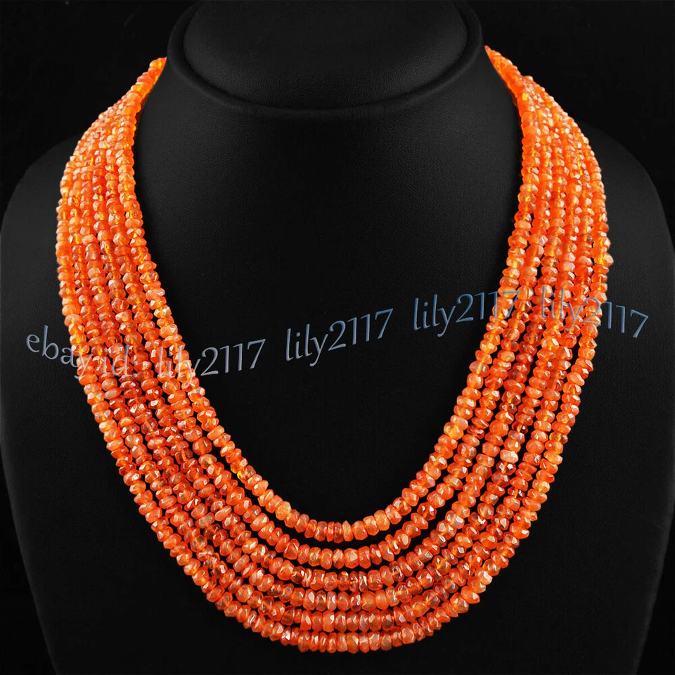 НАТУРАЛЬНЫЙ 6 РЯДОВ 2 x 4 мм граненый богатый оранжевый сердолик нефрит бисер ожерелье 17-22'' - Изображение 3 из 4