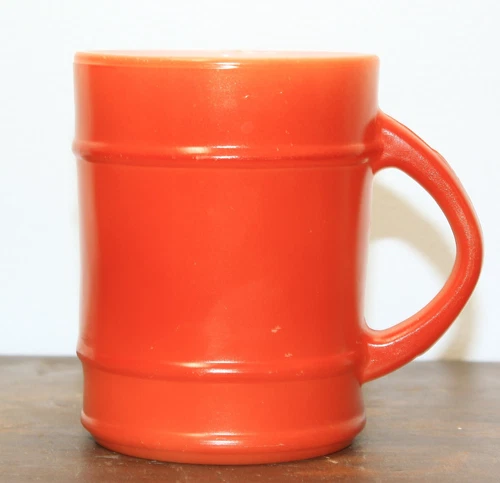 VINTAGE ORANGE ANCHOR-HOCKING FIRE KING OVEN PROOF COFFEE CUP MUG BARREL