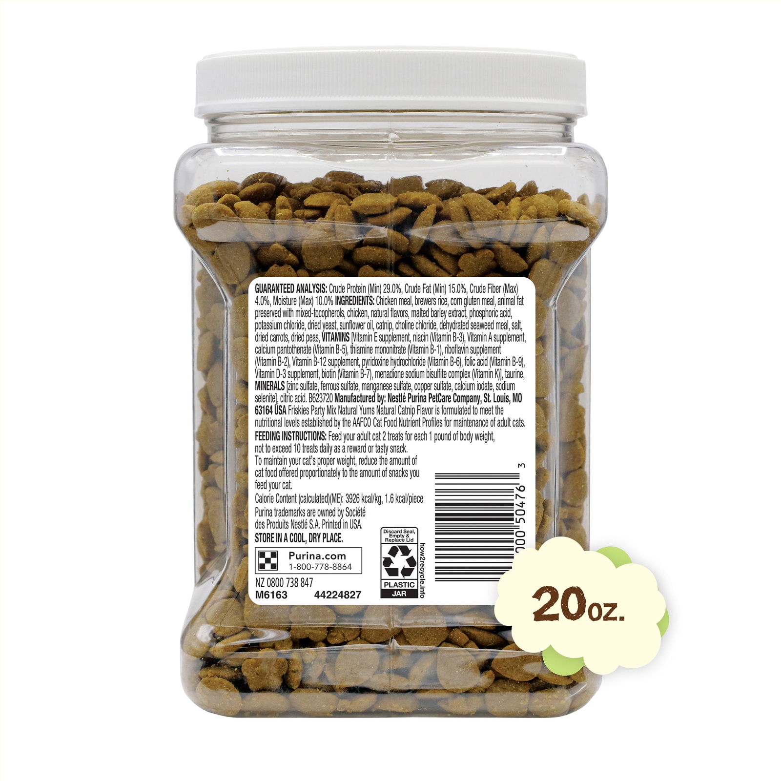 (3 pack) Purina Friskies Party Mix Natural Catnip Flavor Treats for Cats, 20 oz