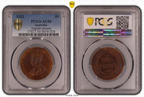 1922 Penny -English Obvers - PCGS AU50 - Picture 1 of 5