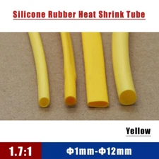 1-12mm Yellow Flexible Silicone Rubber Heat Shrink Tubing 1.7:1 High Temp 200°C