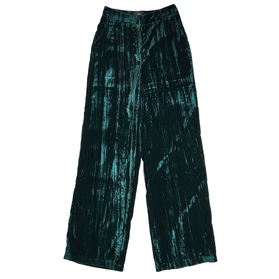 Calça Feminina Lulus Tamanho Pequeno Férias Verde Esmeralda Veludo Esmagado Perna Larga Nova Com Etiqueta
