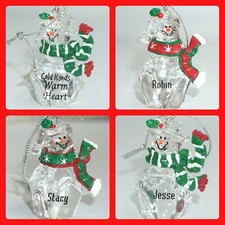 Snowman Christmas Ornament Ganz Clear Scarf Xmas Personalized Choose Name NWT