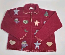 Croft  Barrow Women Christmas Sweater Large Granny Core Cardigan Zip Up Sweater