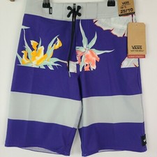 NEW Boy's Youth Vans 18" Outseam 4 Way Stretch Board Shorts Purple Swim Sz 24/8