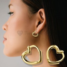 High-Quality Heart-Shaped Drop Huggie Hoop Earrings 925 Sterling Silver UK 13MM