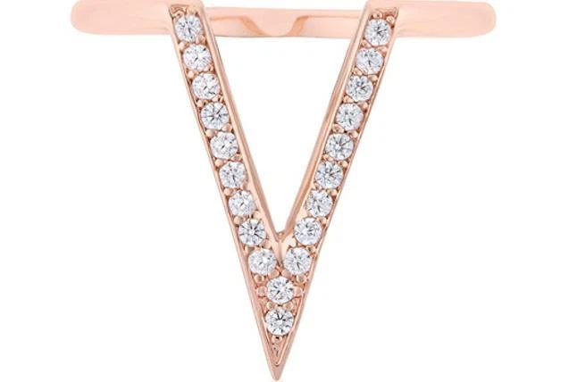 Anillo Chevron Geométrico Apilable Circonita cúbica Pavé Chapado en Oro Rosa 0,20 CW Talla 6 Foto 3 de 4