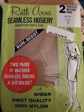 2 Pairs Vintage Seamless Sheer Nylon Garter Stockings Size 9 Sissy Lingeire RARE