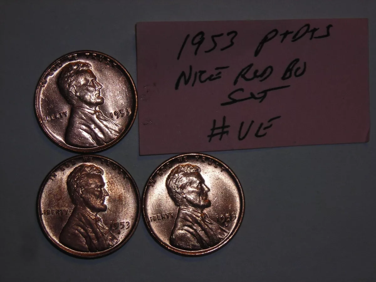 wheat penny lot 1953,1953-D,1953-S RED BU LINCOLN CENT 1953D,1953S RED UNC SET