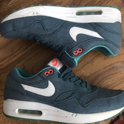 PRE OWNED Nike Air Max 1 Prm Denim Mid Turquoise Crimson Size 10 512033 313  | eBay