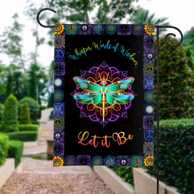 Whisper Words of Wisdom Let It Be Garden Flag, Dragonfly Hippie Boho Style Flag