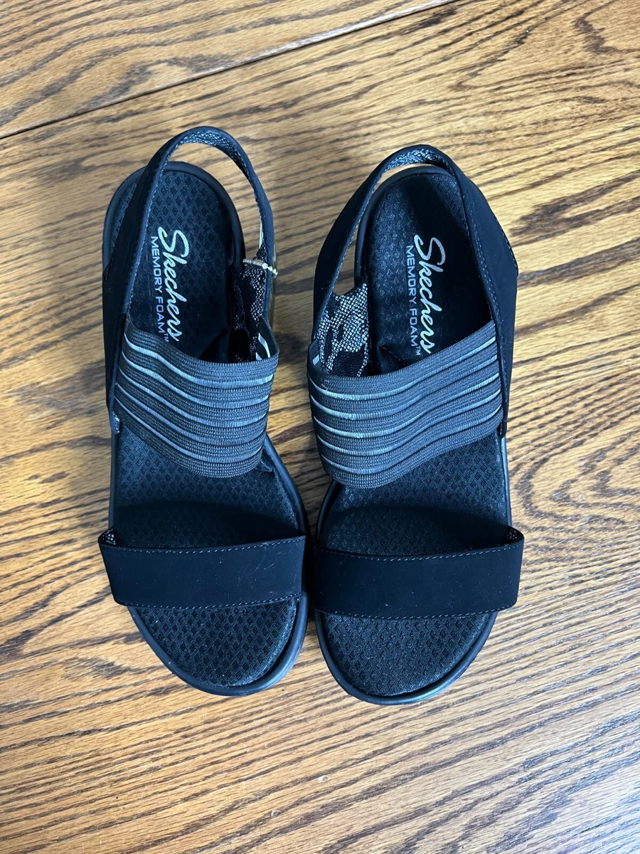 Skechers Size 9 Cali Women s Rumblers Sci Fi Wedge Sandal Black eBay