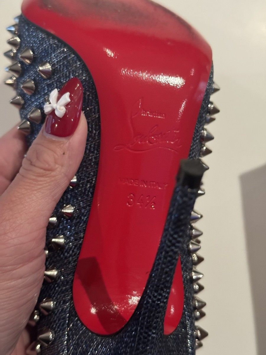 Authentic CHRISTIAN LOUBOUTIN size 34.5 Follies Spikes 100 DENIM