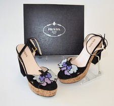 VTG PRADA Suede Wedge Platform Heels Sandals 41 - 10.5 - Unworn with Tags Box