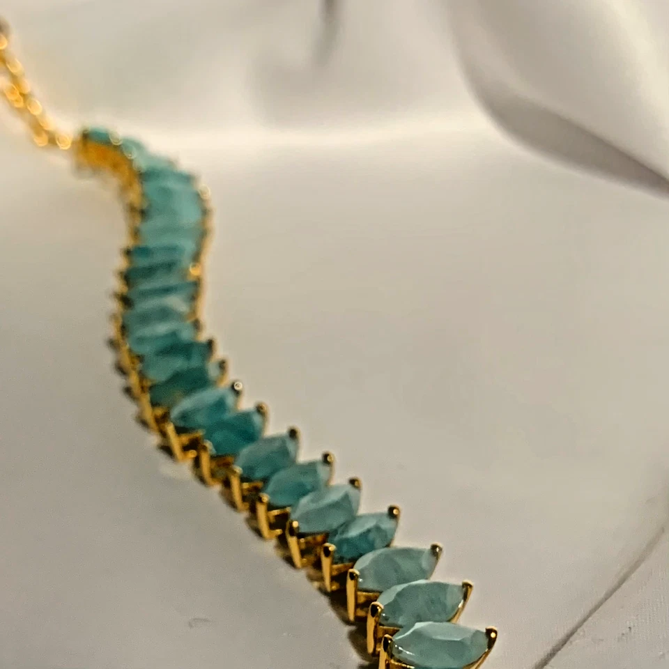 Natural Marquise Cut Amazonite Adjustable Tennis Bracelet Gold Plated 925 Silver - Image 4 of 4
