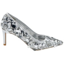 Decollete' donna a punta con paiettes argento tacco sottile 8 cm linea basic ele