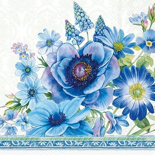 20 Servietten Springtime Blues Blaue Blumenwelt Blumen Garten BordüRe 33X33Cm-image