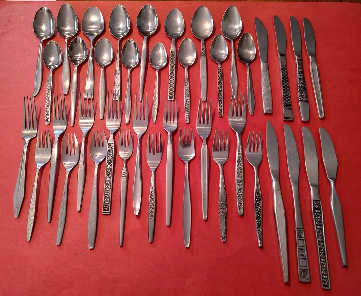 42pc MCM Japanese Stainless 8 Place Settings ALL DIFFERENT Knives Forks Spoons