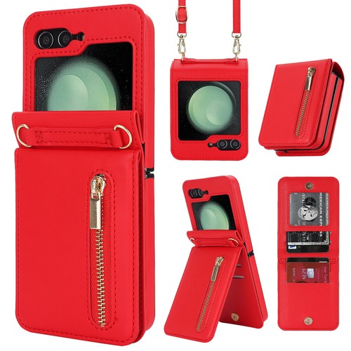 Leather Card Wallet Holder Case For Samsung Z Flip 7 6 4 3 5G Crossbody Lanyard - Picture 33 of 80