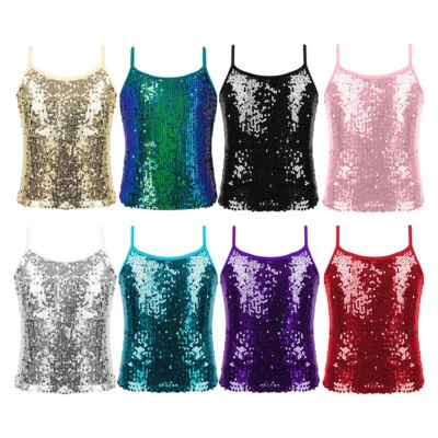 IEFIEL Mädchen Glitzer Pailletten Tank Tops Ärmellos Jazz Tanz Weste Shirt Trägertop