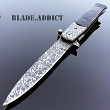 Everyday Carry Damascus Etch Spring Assisted Open Pocket Knife BLACK NEW