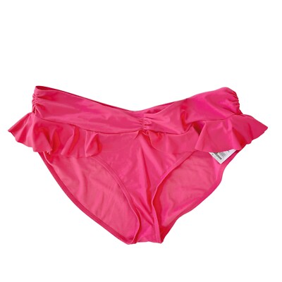 Time & Tru Bikini Bottom Size 2X Pink Swimsuit Mid-Rise Ruffle