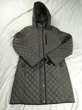 Lauren Ralph Lauren Size Small Quilted Black Above The Knee Jacket Zip In Hood