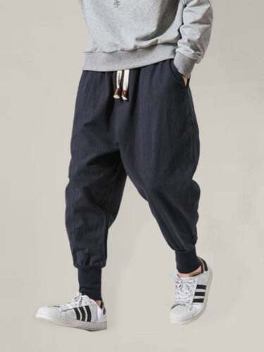 Chic Linen Hip Hop Trousers for Men - Breathable Cotton Blend Casual Pants in So