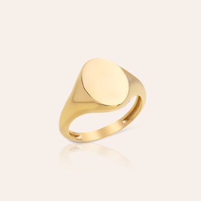 Gold Siegelring mit Gravur | 14K massiv Gold oval individueller Ring Hers | Größe 2 - 11