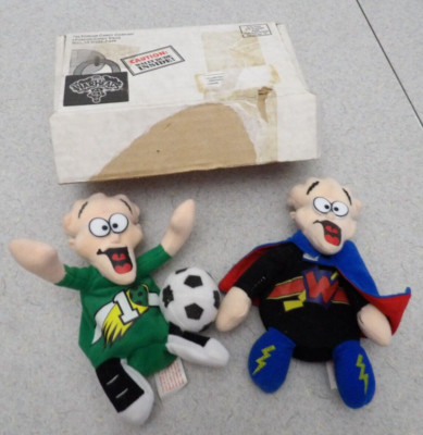 1998 Warheads Candy Super Hero Wally Bean Bag Doll LOT 2 WITH BOX MAIL IN PROMO