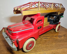 Vintage Brio Sweden Fire Engine Large 25  Wooden Toy Truck With 3 Ladders