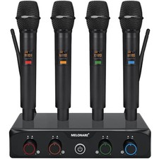 4-Channel Wireless Microphone System, UHF Compact Cordless Mic Set w/ 4x10