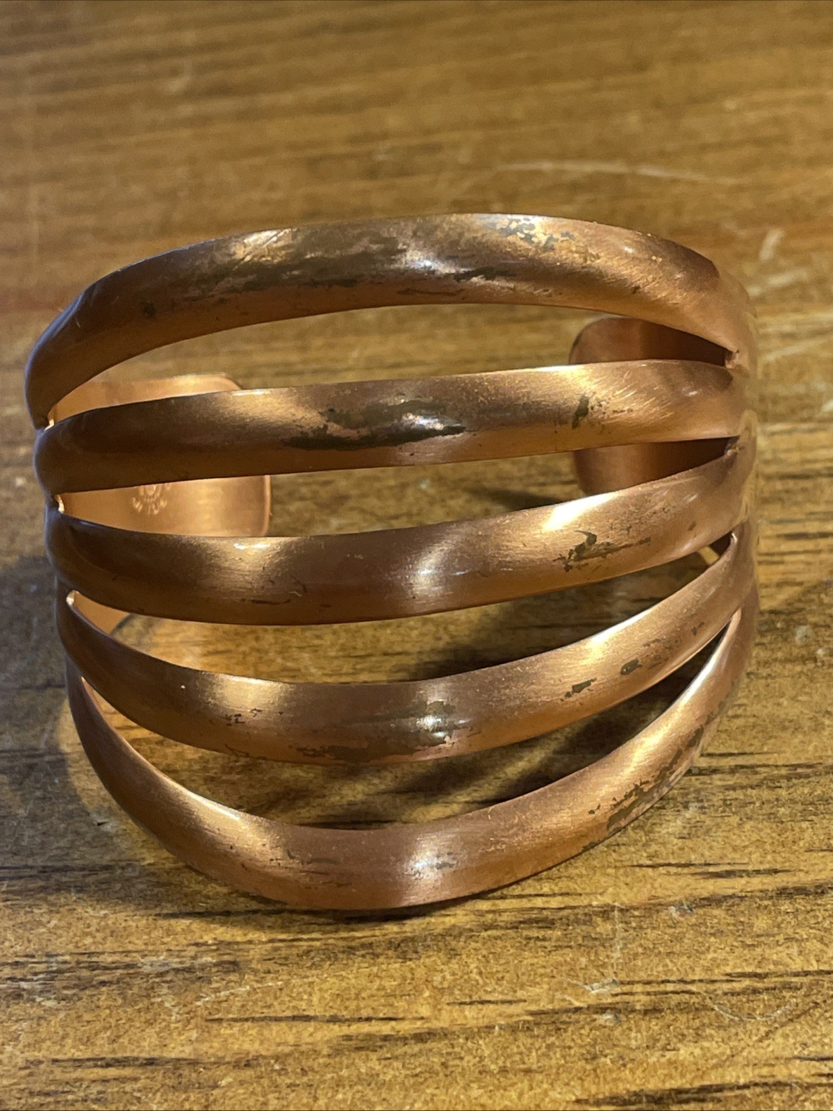 Vintage five rib solid copper cuff bracelet - image 2