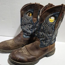 Durango Rebel- Saddle Western Boot/Blue Jean Denim- Slip & Oil Resistant- 11 M