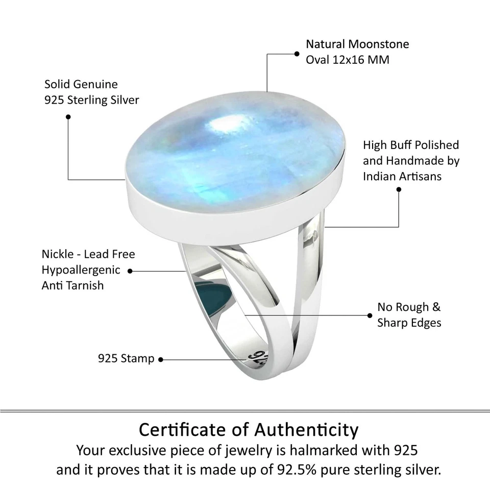 White Moonstone Silver Ring Size 11, 925 Sterling Silver Ring for Women, Natu... - Image 4 of 4