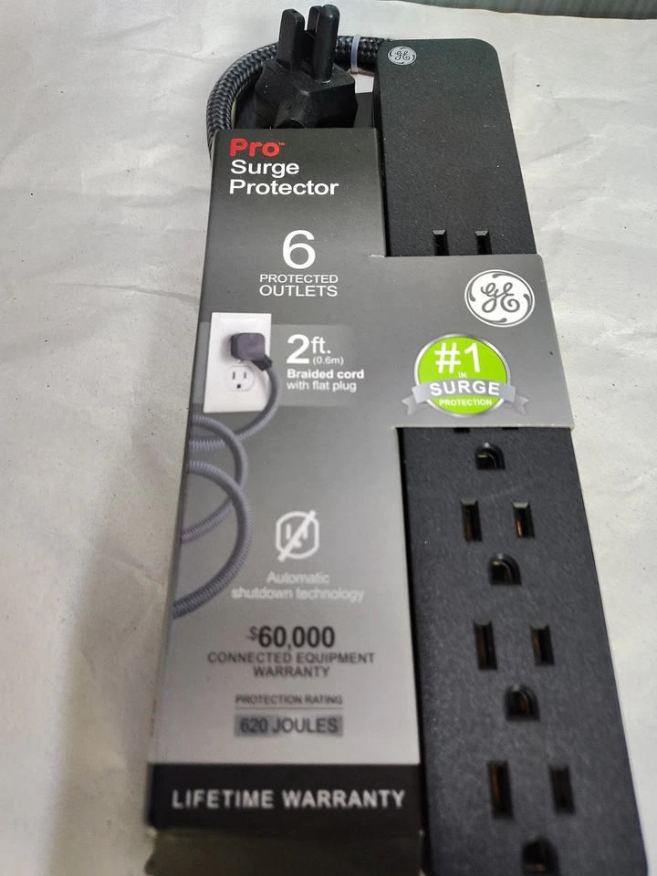 GE Pro Surge Protectors - 2Ft Cords - Flat Plug - 6 Protected Out - Image 3 of 4