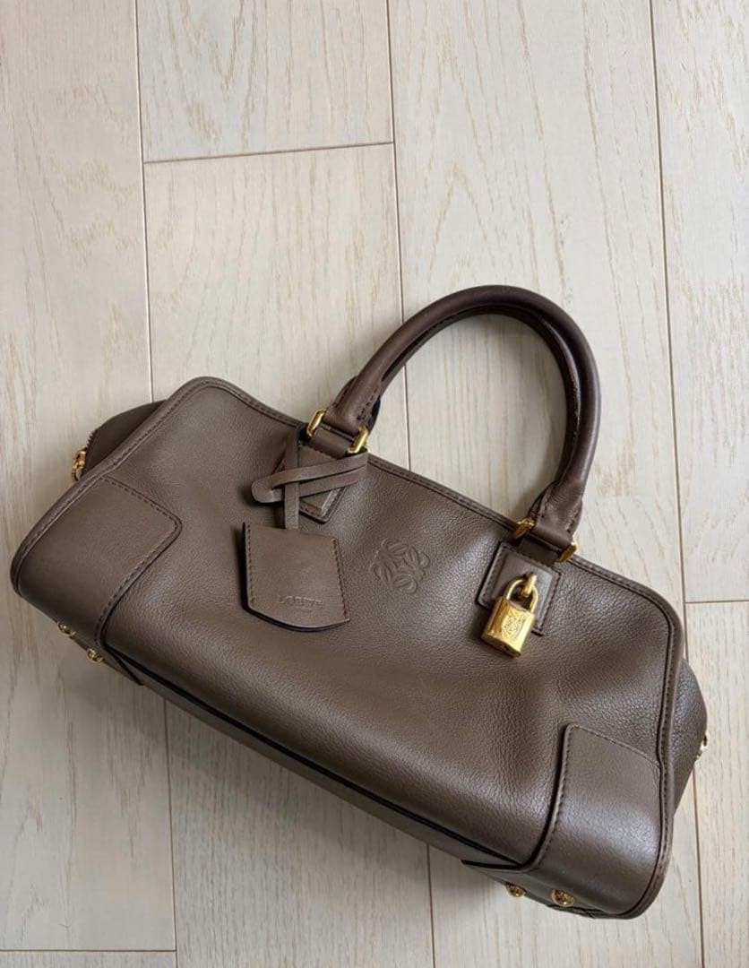 LOEWE Amazona 28 Leather Handbag Brown Top Handle Bag with Key 13450