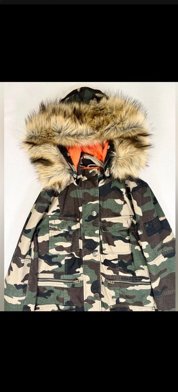 TRUE RELIGION Women’s Camo Faux Fur Hooded Luxe Parka Jacket Cargo Utility S image 4