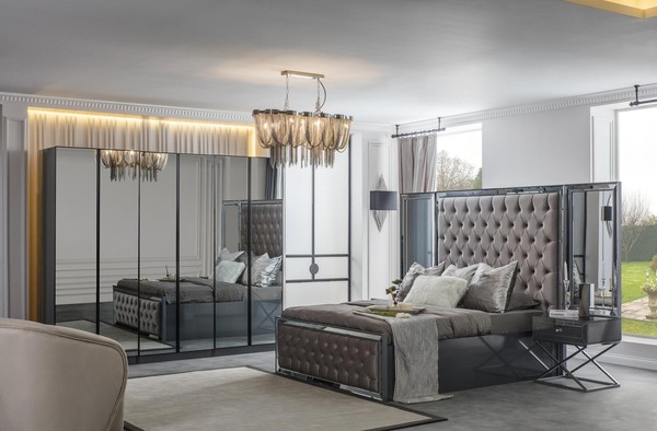 Moderne Schlafzimmer MöBel Chesterfield Bett Schrank Set Komplett 5Tlg-image