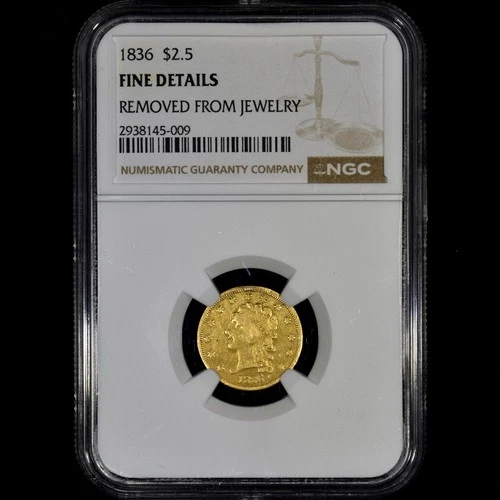 1836 $2.50 CLASSIC HEAD GOLD PIECE ✪ NGC FINE DETAILS ✪ QUARTER EAGLE 2 1/2