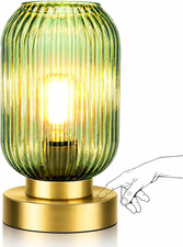 Mid Century Modern Table Lamp, Touch Control & 3 Way Dimmable, Green Ribbed Glas