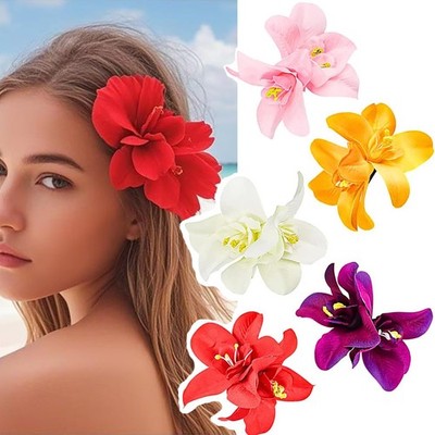 Horquillas para el cabello estilo bohemio hawaiano con flor orquídea artificial