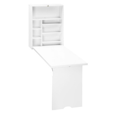 Folded Convertible Multi-Function Wall Mounted Floating Computer Desk w/Shelves