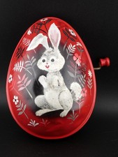 Vintage Easter Bunny Tin Wind Music Box Egg Decoration Mattel Inc