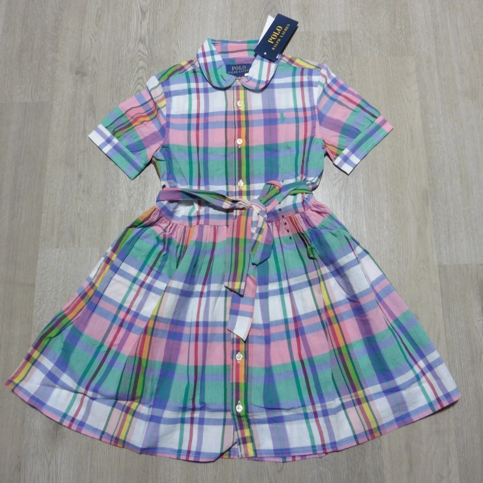 Polo Ralph Lauren Girl's 6 Cotton Madras Shirt Dress Pink Plaid SS NWT