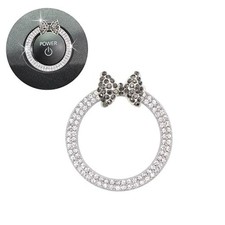 Bow Car Accessories, Black Bow Tie Push Start Button Ring, Girly Rhinestone Engi