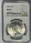 1934  PEACE DOLLAR NGC  MS 64